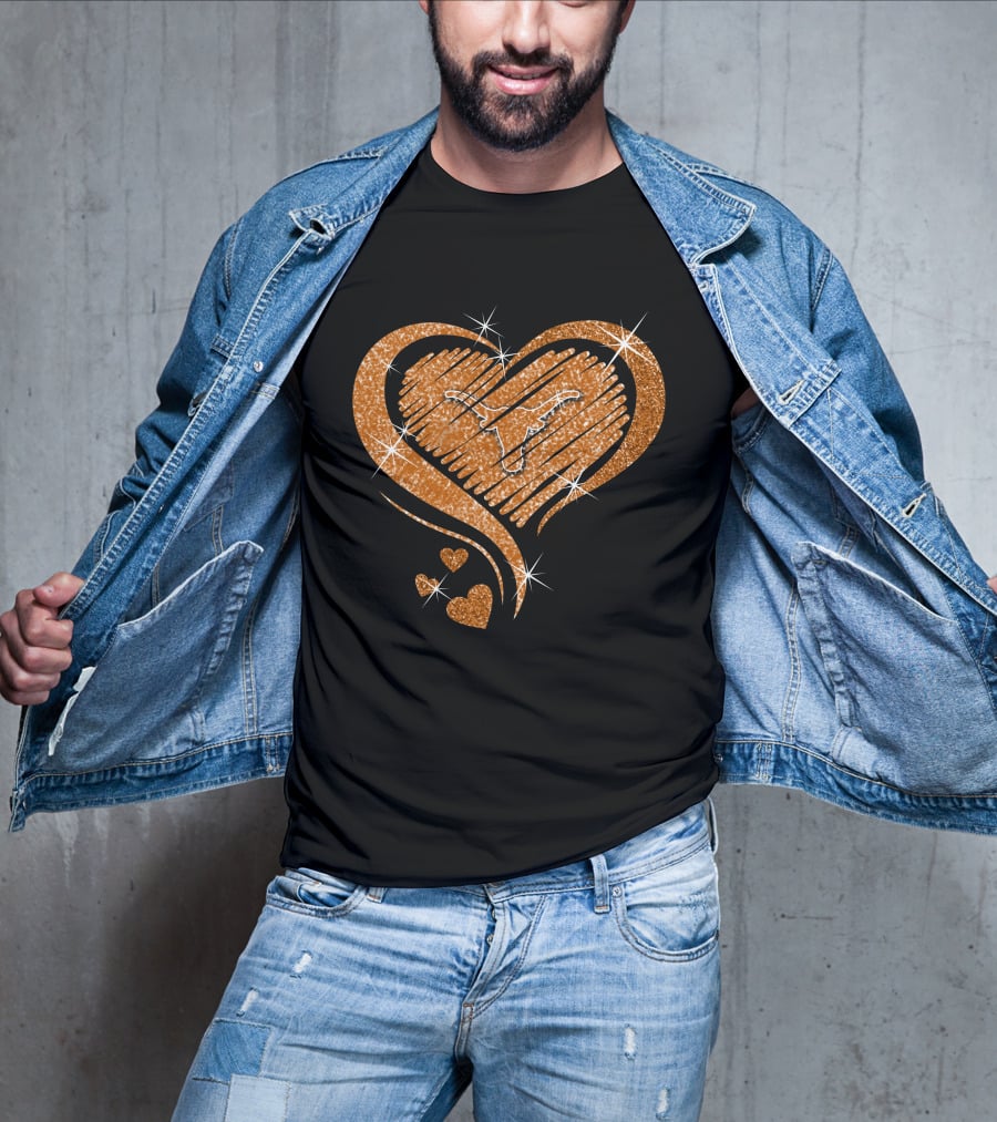 Heart Glittered Texas Longhorns Diamond Shape T-Shirt