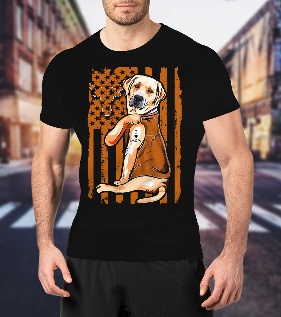 Labrador Retriever I Love Mom Texas Longhorns Flag T-Shirt