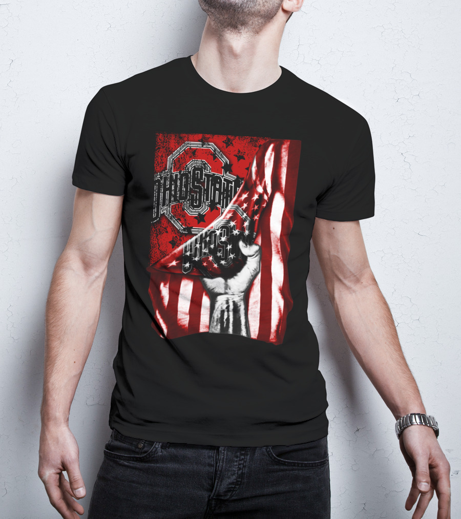 Ohio State Buckeyes American Flag Fist T-Shirt
