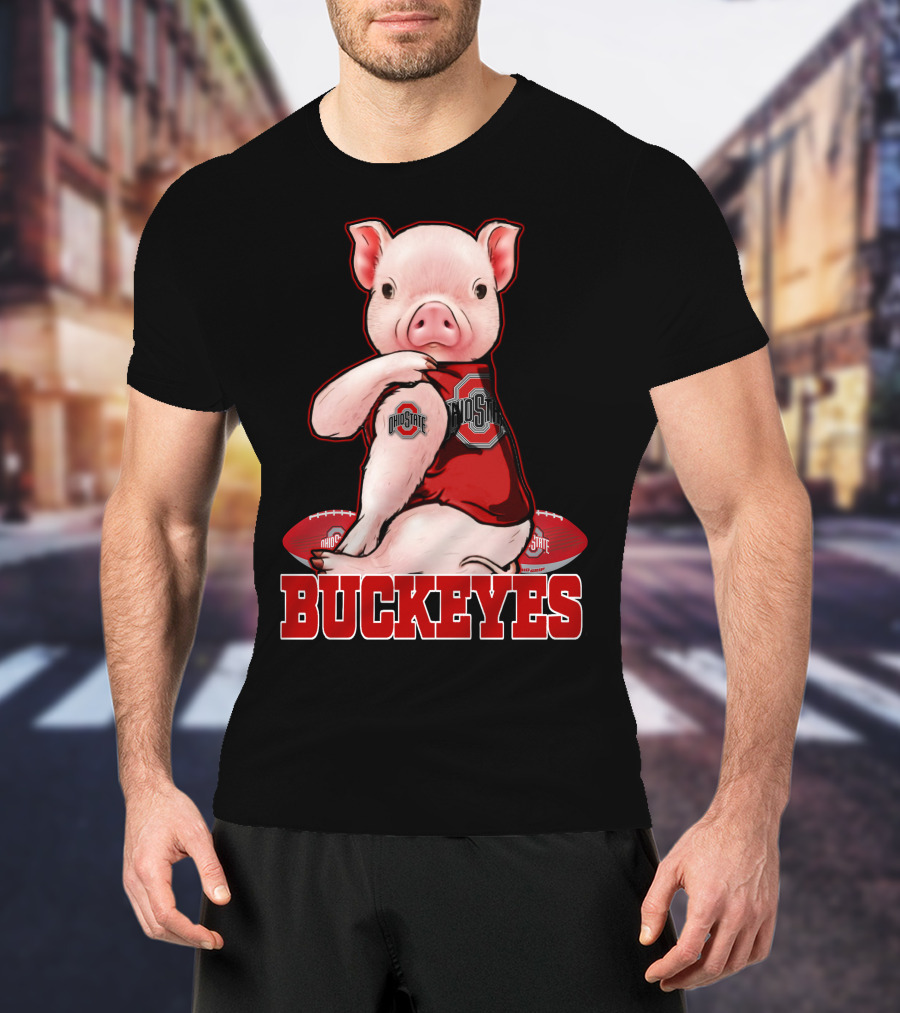 Pig Wearing Ohio State Buckeyes Gear With Footballs T-Shirt