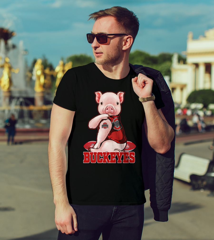 Pig Wearing Ohio State Buckeyes Gear With Footballs T-Shirt