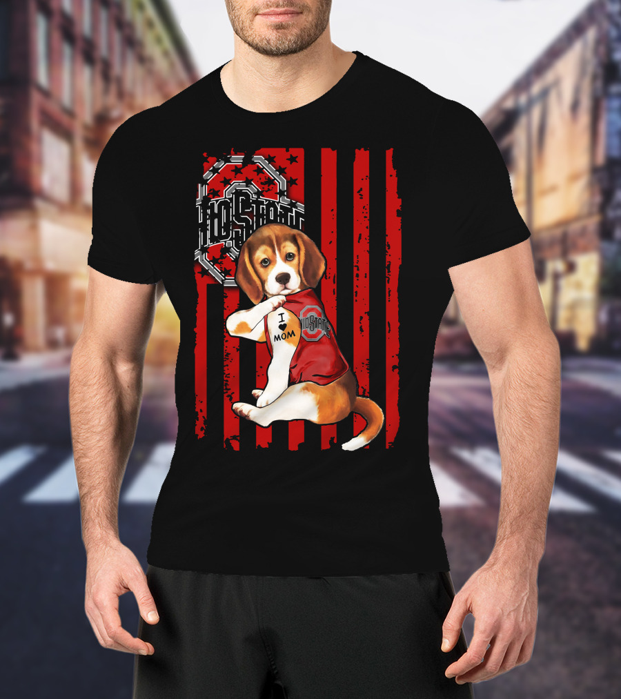 Ohio State Buckeyes Beagle With I Love Mom Tattoo T-Shirt