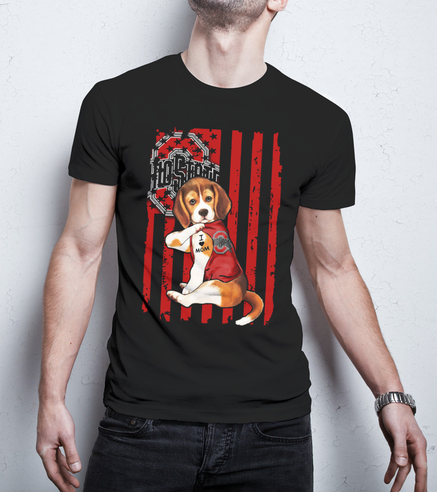 Ohio State Buckeyes Beagle With I Love Mom Tattoo T-Shirt
