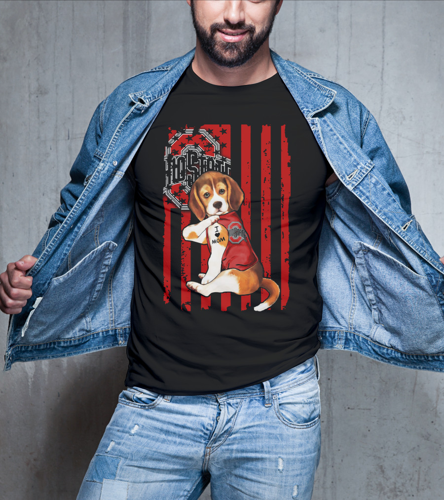 Ohio State Buckeyes Beagle With I Love Mom Tattoo T-Shirt