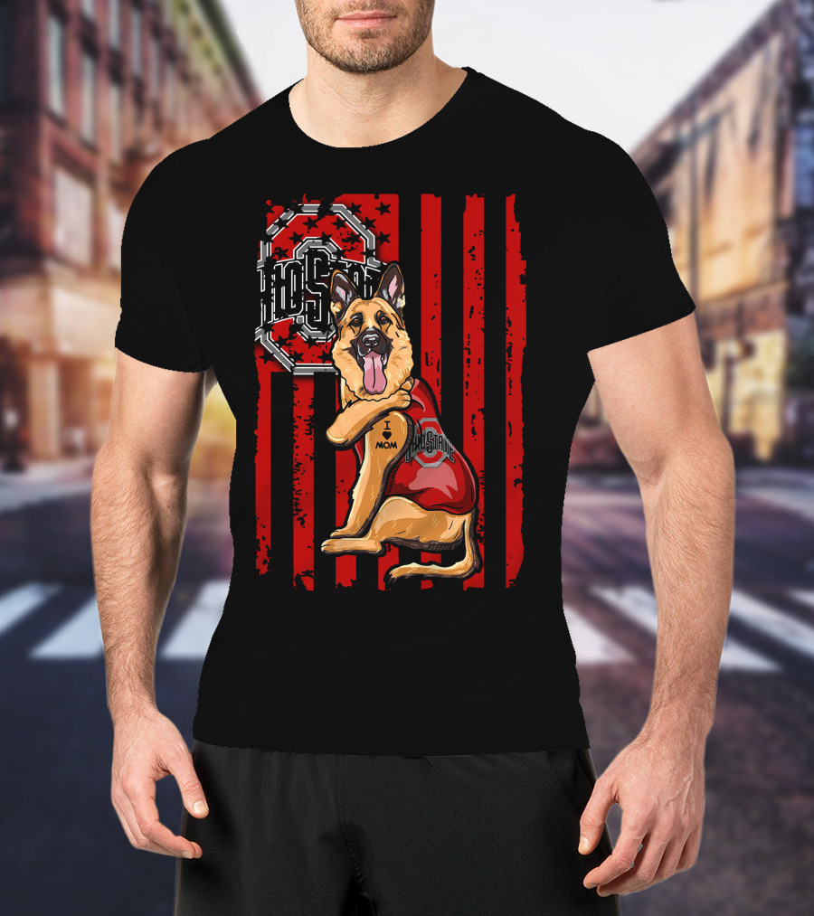 German Shepherd Ohio State I Mom Buckeyes Stripes T-Shirt