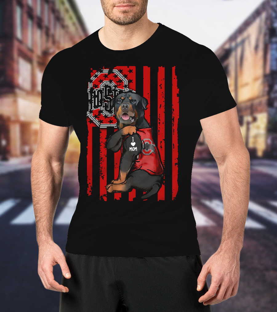 Rottweiler Ohio State Buckeyes I Love Mom T-Shirt