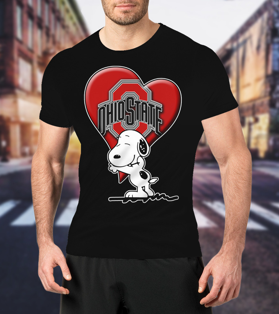 Snoopy Hugging Ohio State Buckeyes Heart T-Shirt
