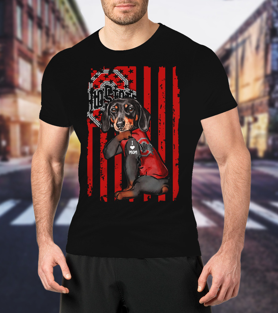 Dachshund Ohio State Buckeyes I Love Mom T-Shirt