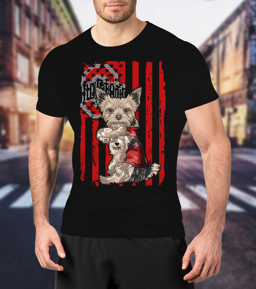Yorkshire Terrier Ohio State Buckeyes I Love Mom T-Shirt
