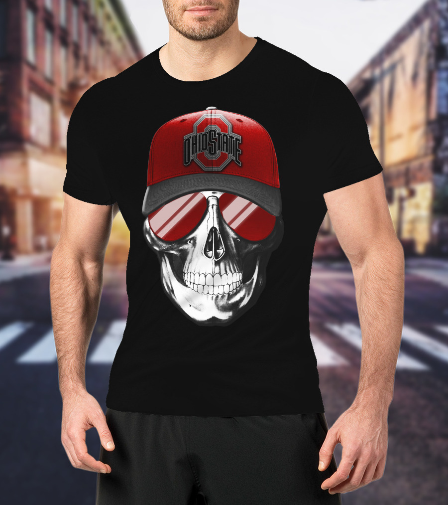 Ohio State Buckeyes Skull With Red Cap And Sunglasses T-Shirt