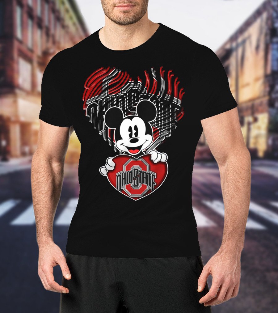 Mick Ohio State Buckeyes Heart Logo Mickey T-Shirt