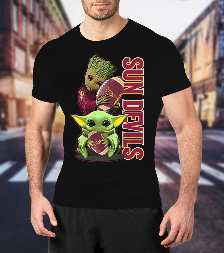 Grzd Sun Devils Football Groot And Baby Yoda Fan T-Shirt