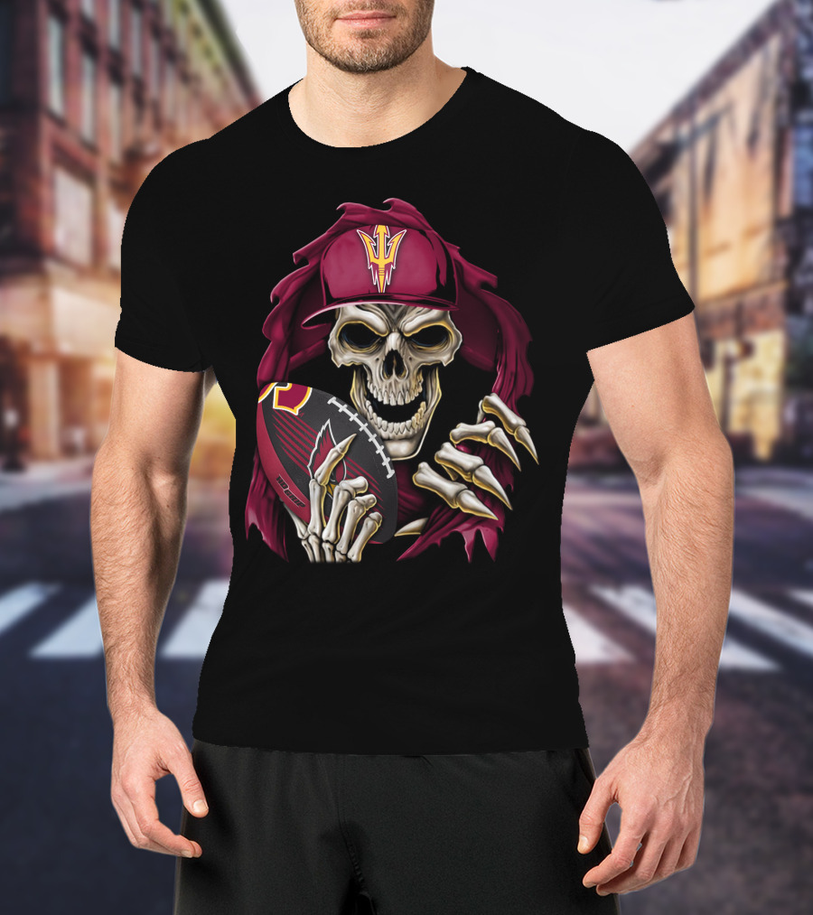 Skullbong Sun Devils Skeleton With Football And Cap T-Shirt