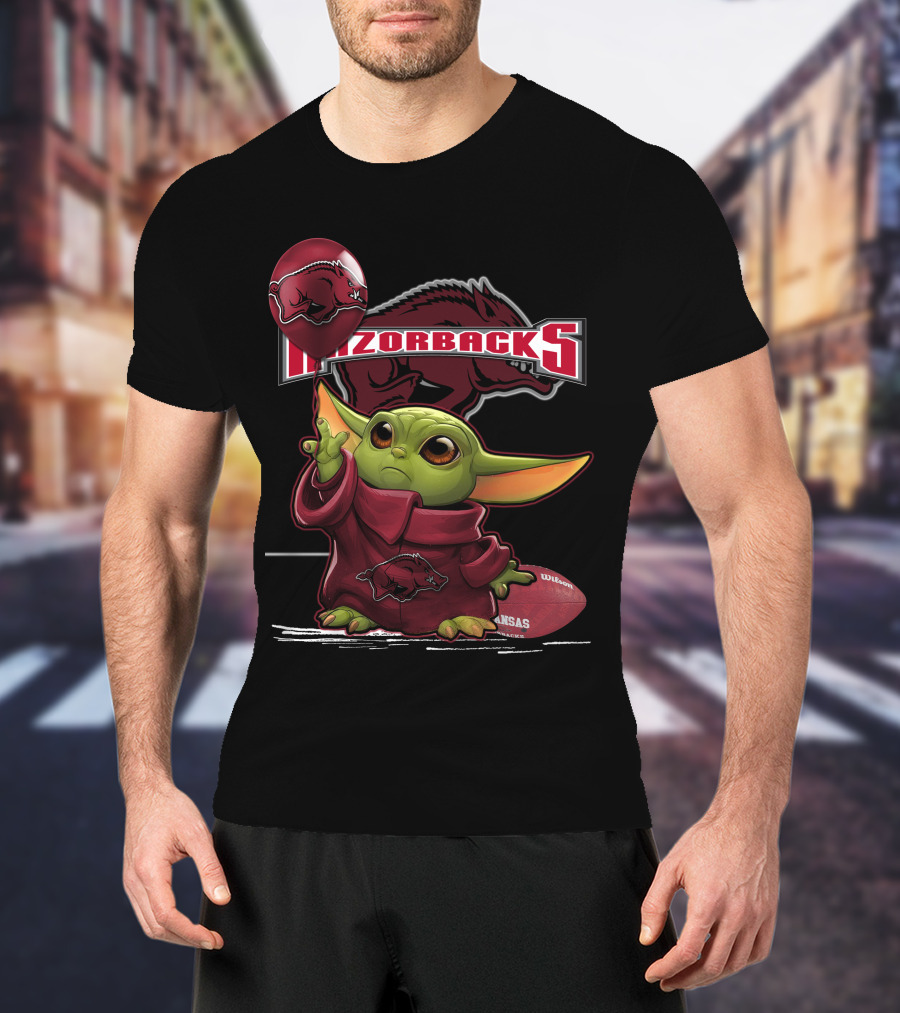 Razorbacks Yoda Holding Balloon And Football With Arkansas T-Shirt