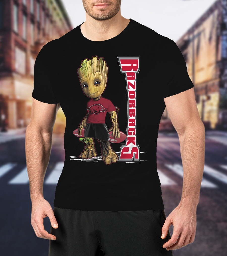 Groot Arkansas Razorbacks Football Character With Team T-Shirt