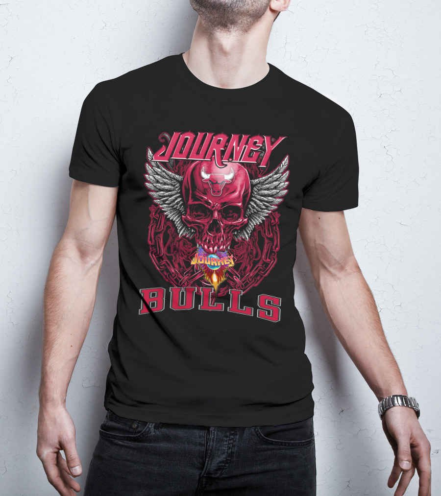 Journey Chicago Bulls Flaming Skull Wings Chain T-Shirt