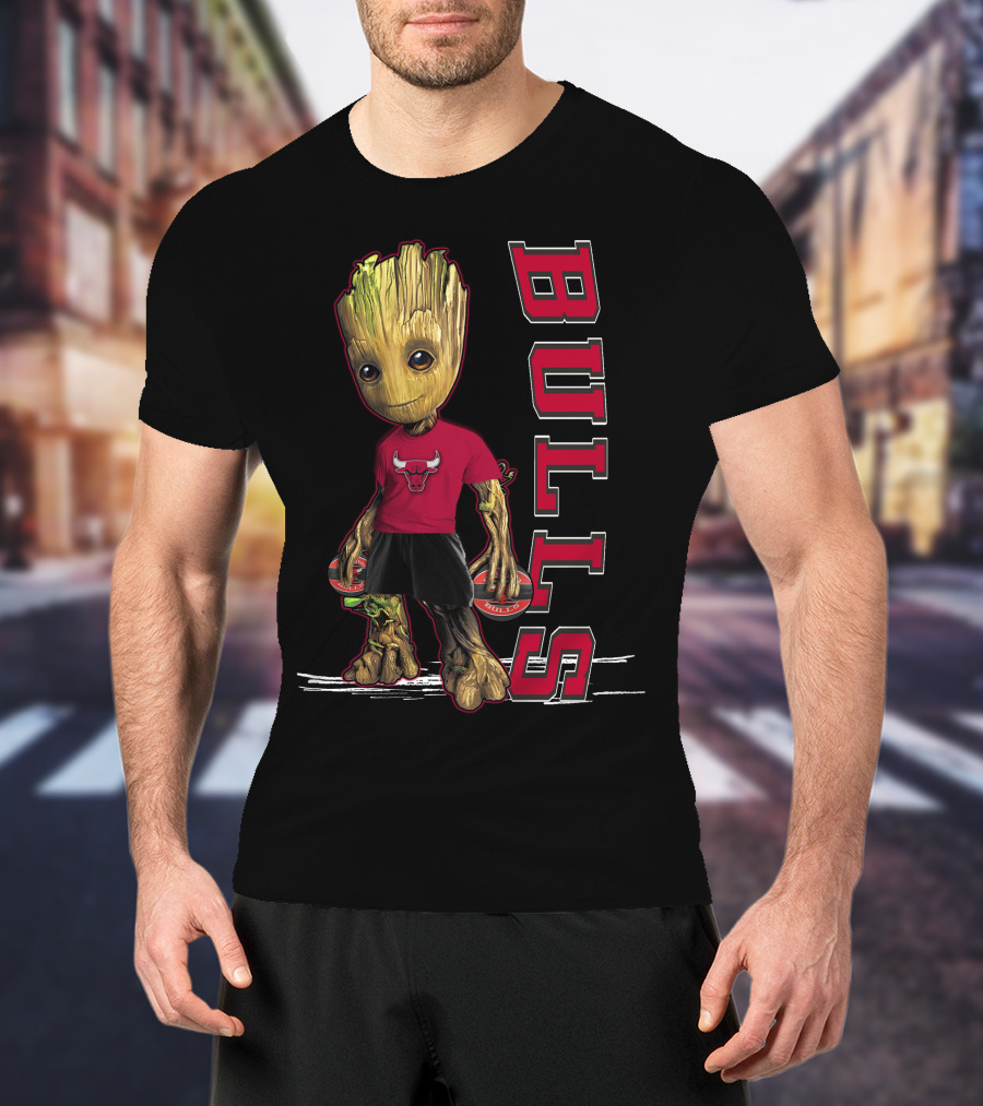 Groot Wearing Chicago Bulls Shirt With Bulls T-Shirt