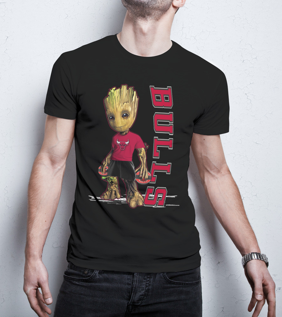 Groot Wearing Chicago Bulls Shirt With Bulls T-Shirt
