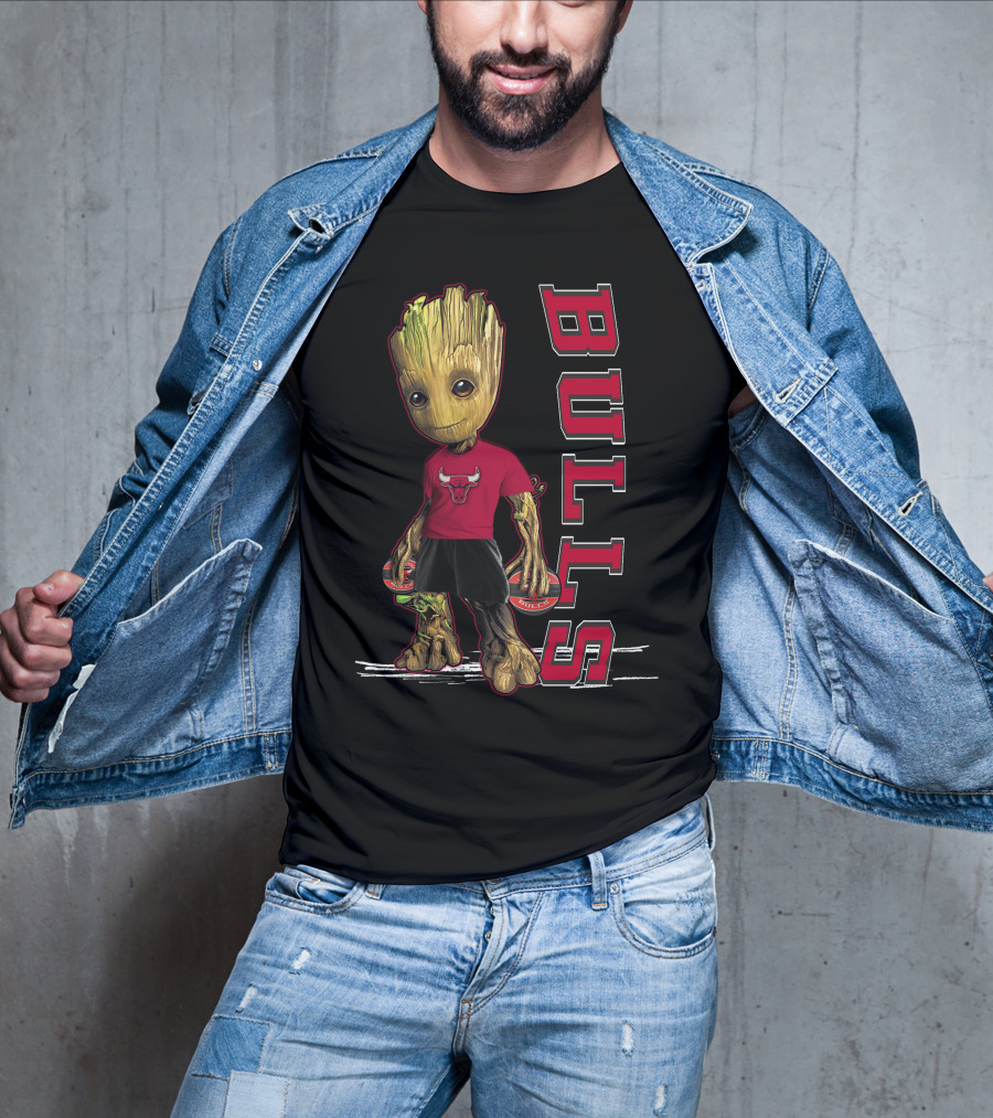 Groot Wearing Chicago Bulls Shirt With Bulls T-Shirt