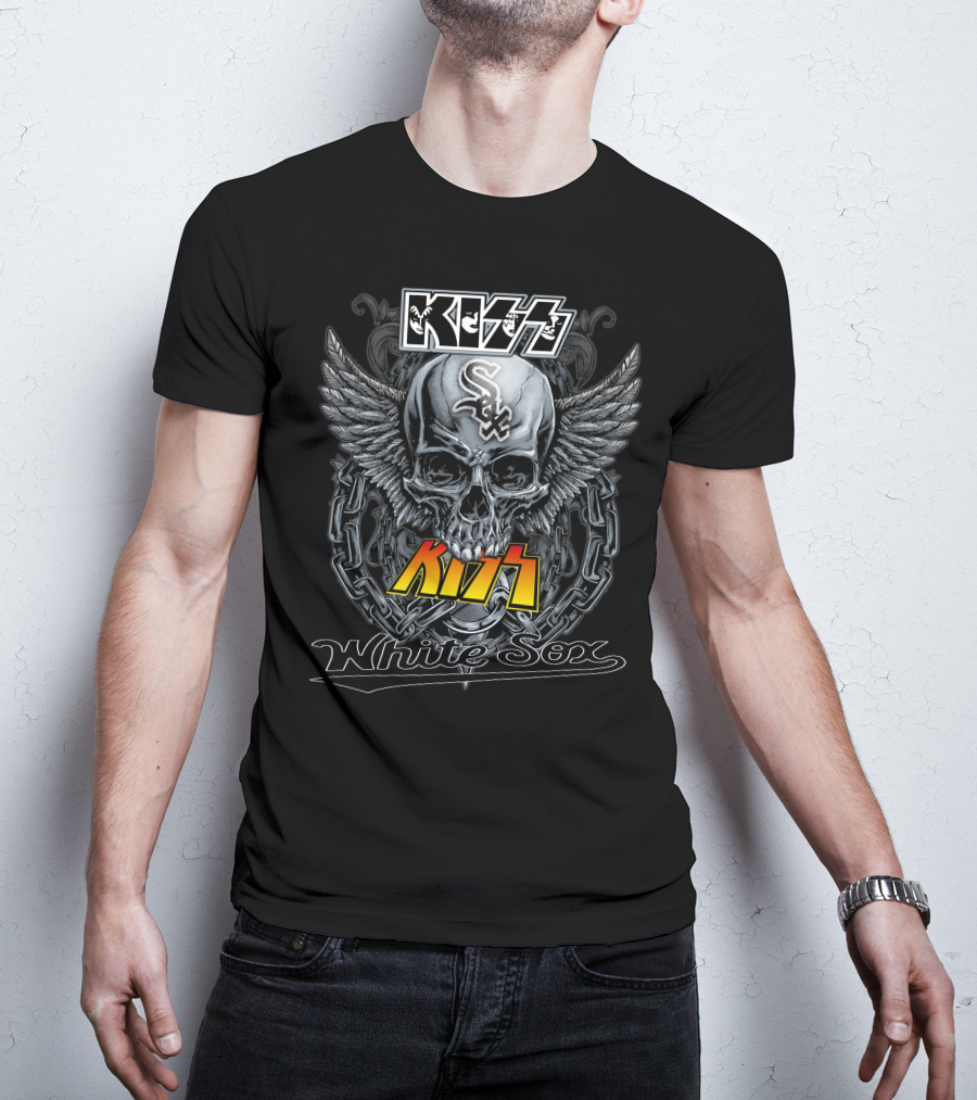 Kiss White Sox Skull Wings Chain T-Shirt
