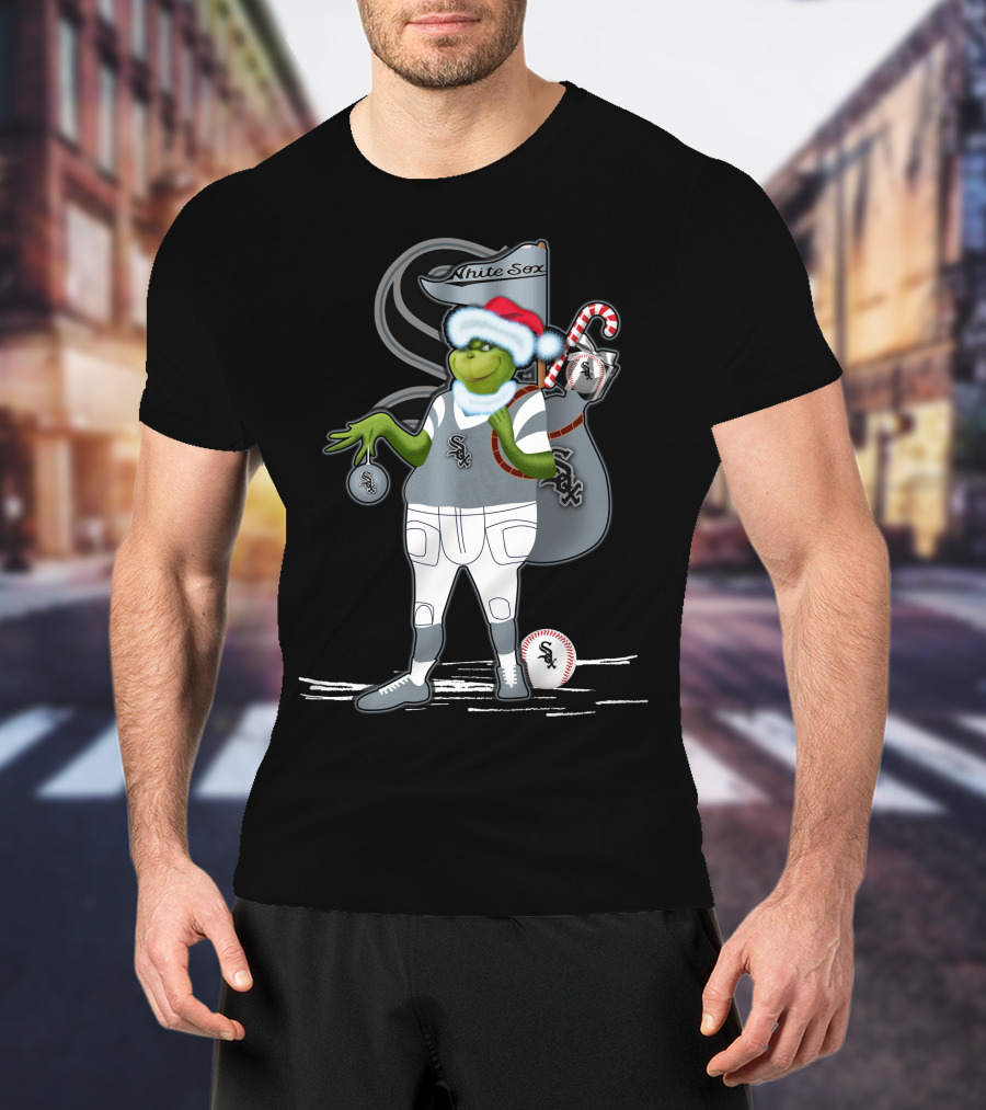 White Sox Christmas Grinch Baseball Santa Sack T-Shirt