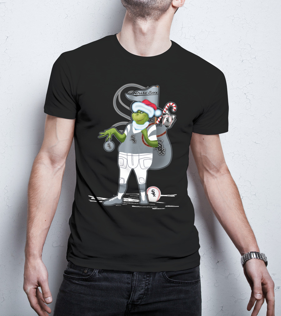 White Sox Christmas Grinch Baseball Santa Sack T-Shirt