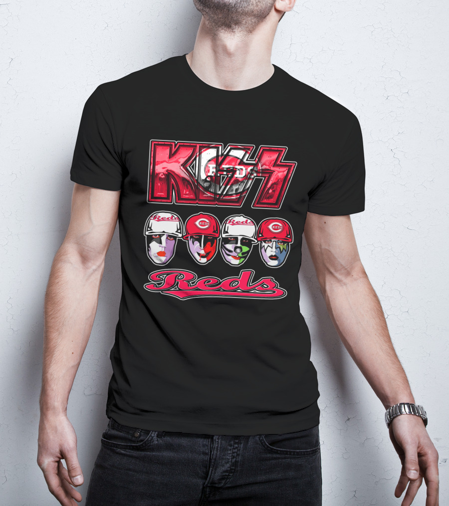 Kiss Reds Cincinnati Faces With Baseball Caps T-Shirt