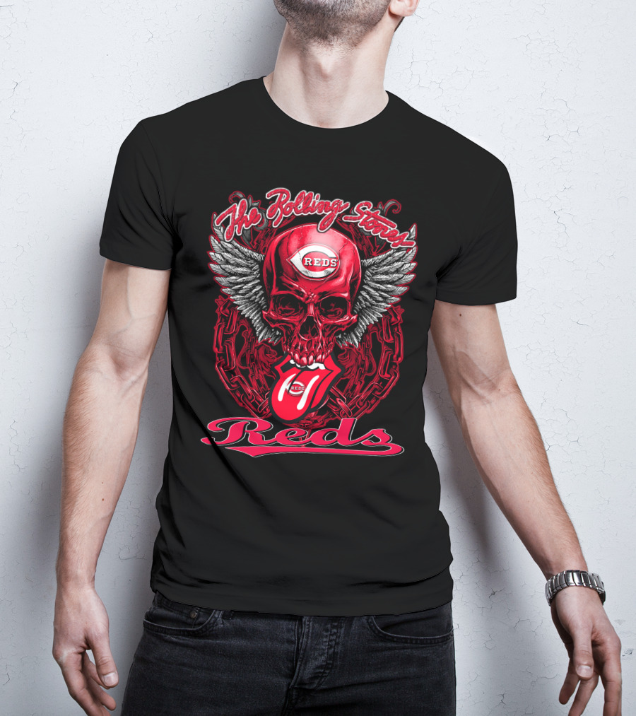 The Rolling Stones Reds Skull Wings Logo Baseball Cincinnati T-Shirt