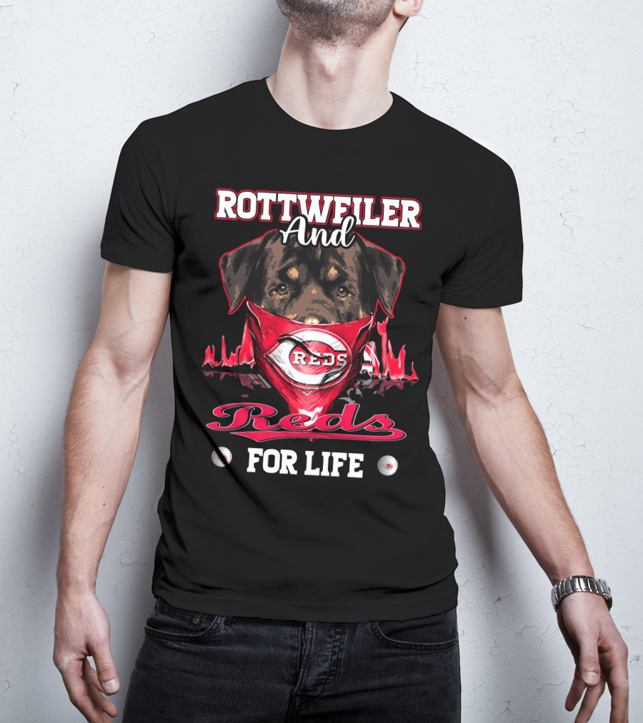 Rottweiler And Reds For Life Cincinnati Reds T-Shirt