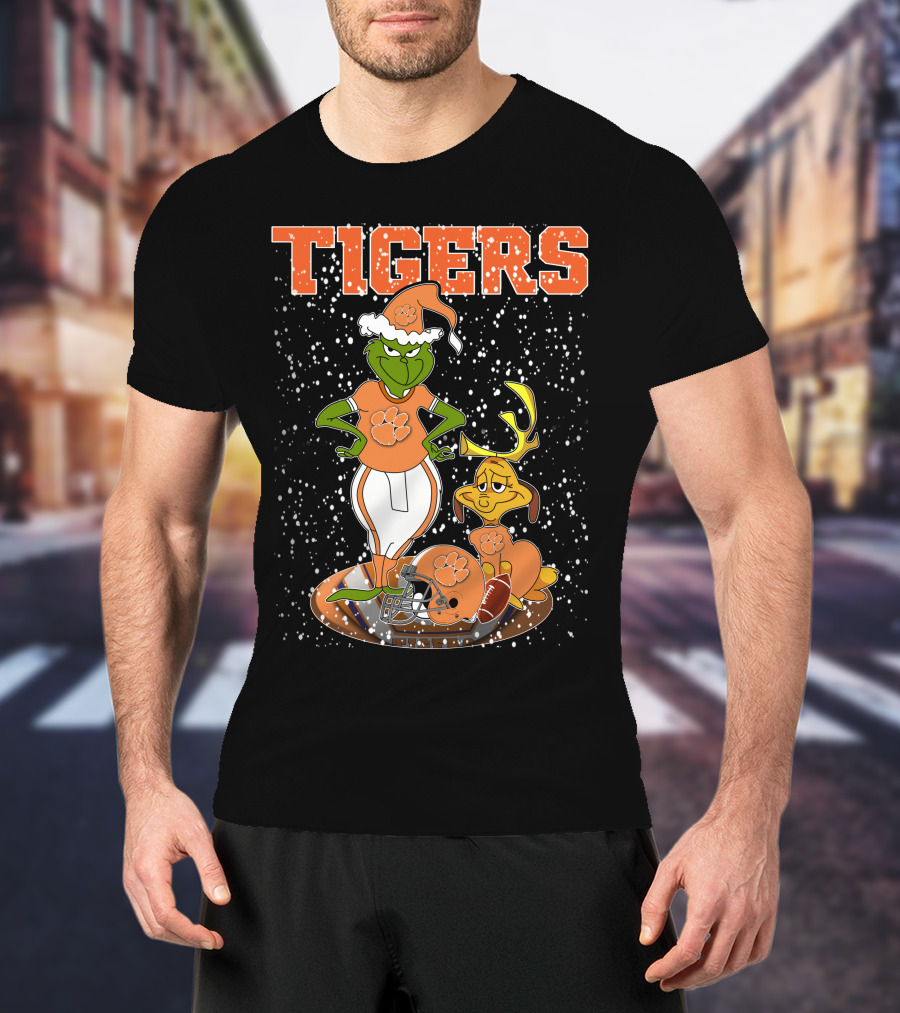 Grinch Clemson Tigers Christmas Football T-Shirt