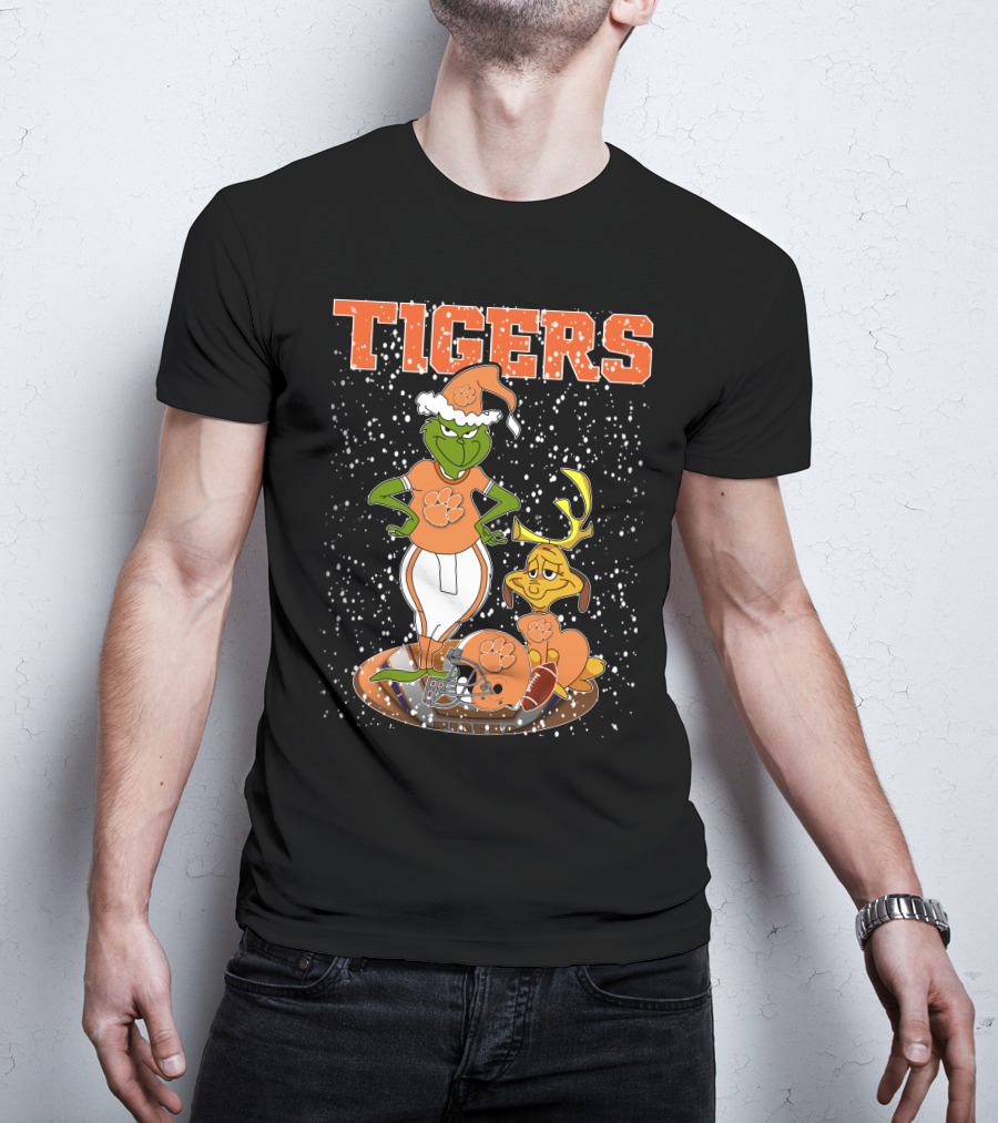 Grinch Clemson Tigers Christmas Football T-Shirt