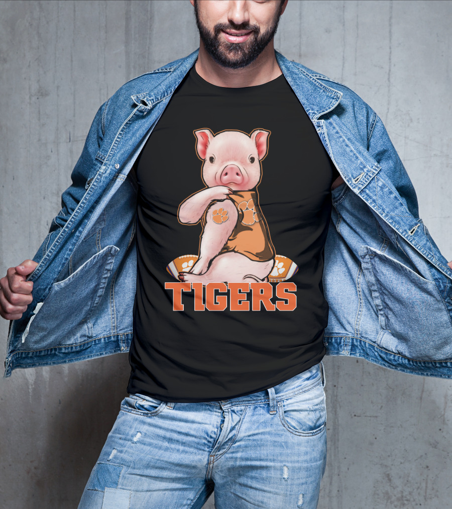 Pig Wearing Clemson Tigers Jersey Football Motif T-Shirt