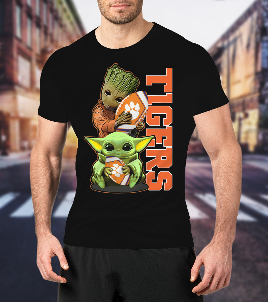 Grzd Clemson Tigers Groot Baby Yoda Football T-Shirt