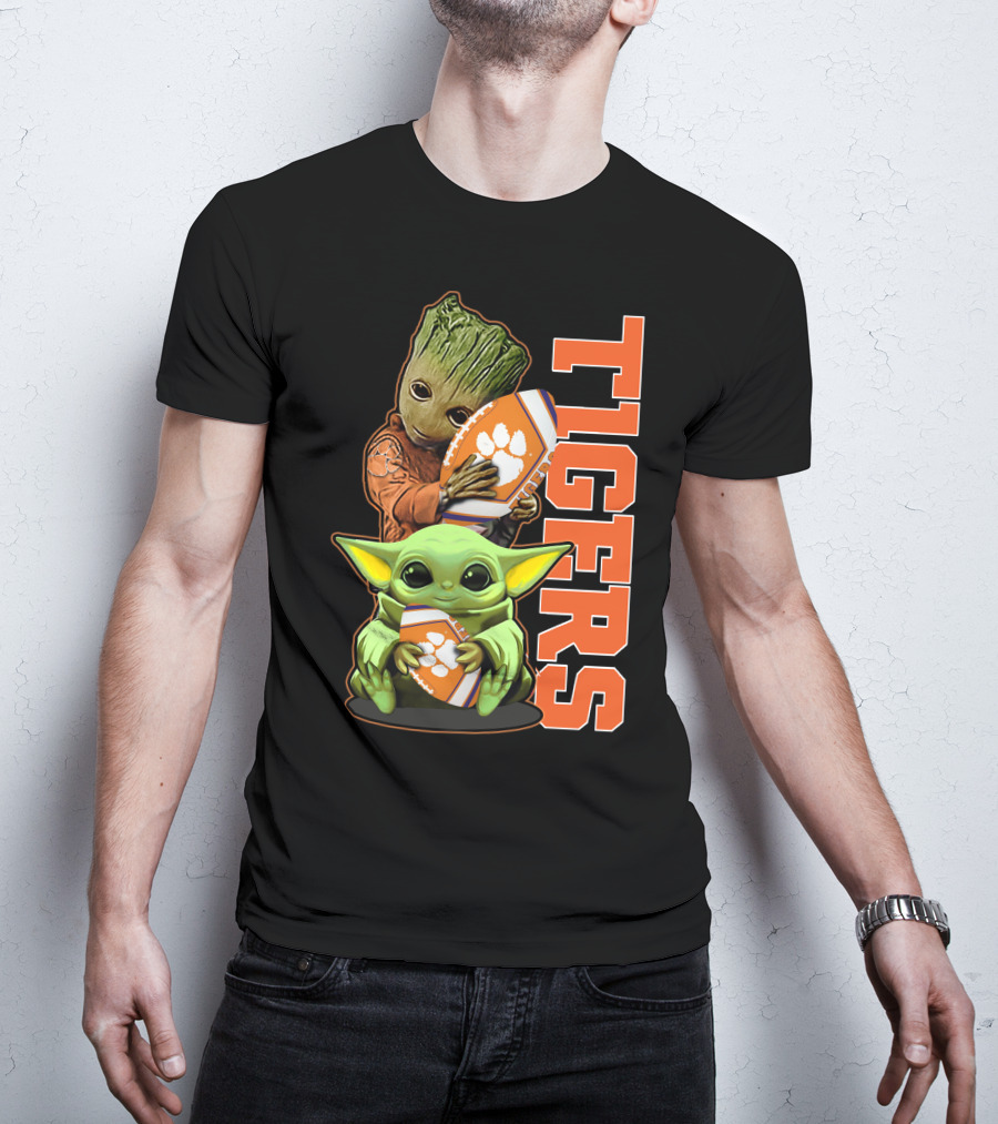 Grzd Clemson Tigers Groot Baby Yoda Football T-Shirt
