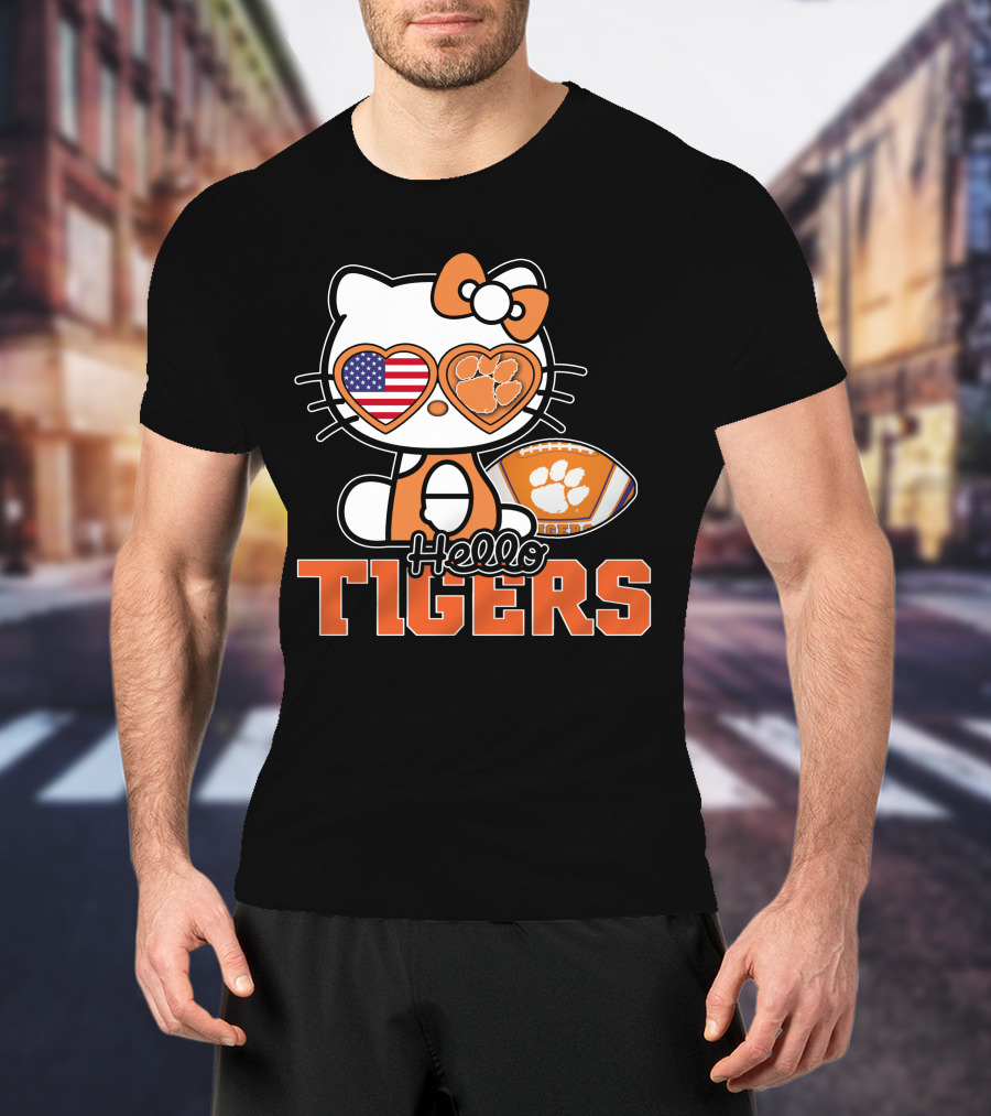 Hello Kitty Clemson Tigers Football USA Bow Paw Prints T-Shirt