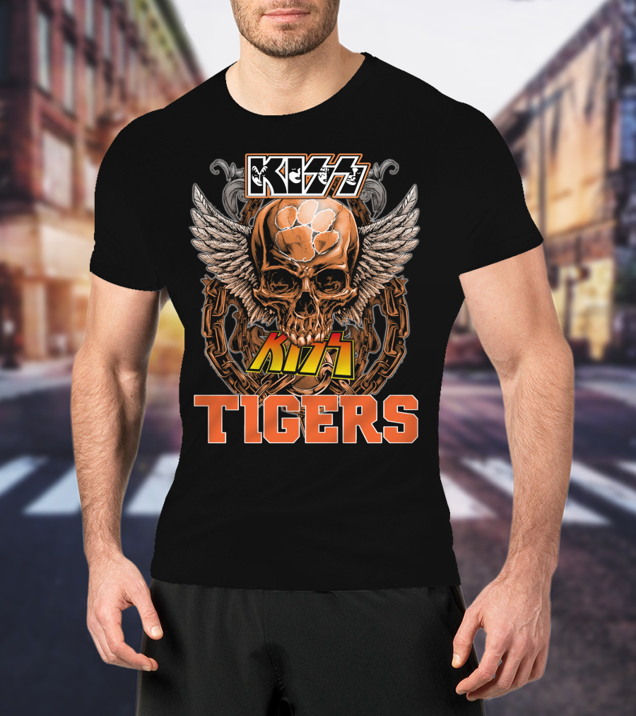 Kiss Clemson Tigers Skull Wings Chains T-Shirt