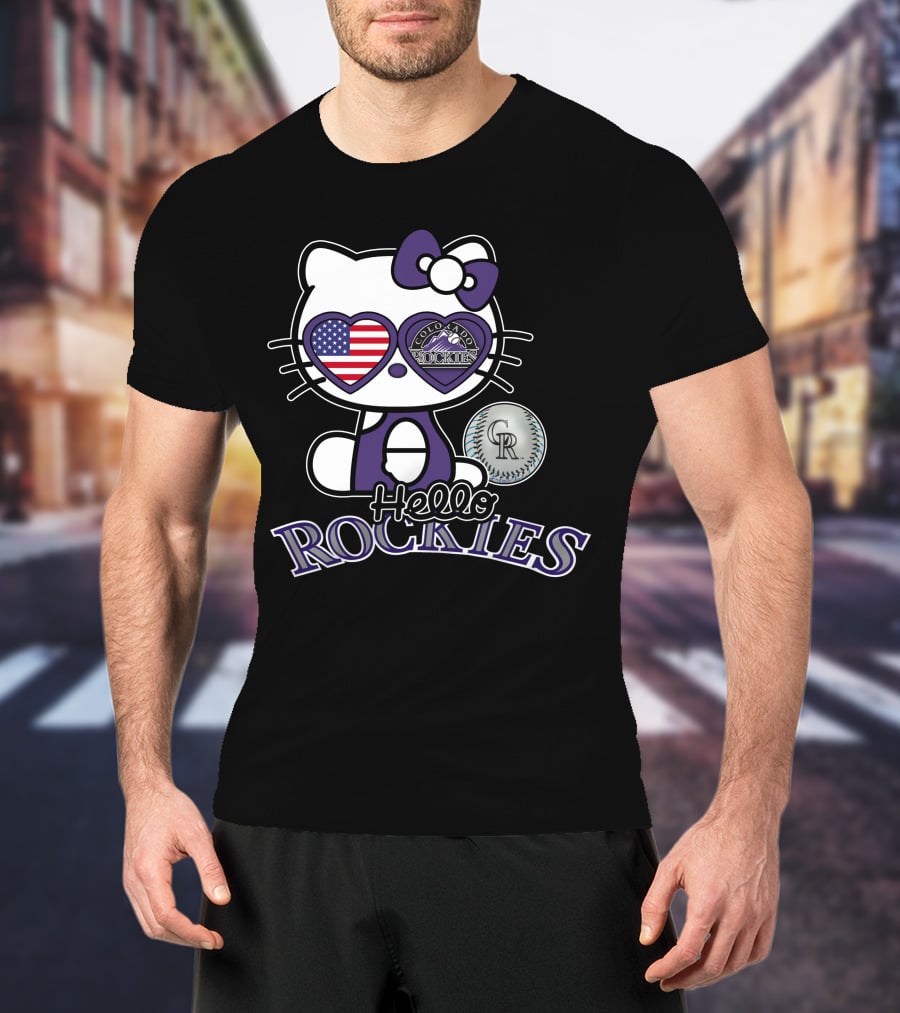 Hello Kitty Colorado Rockies American Heart CR Baseball T-Shirt