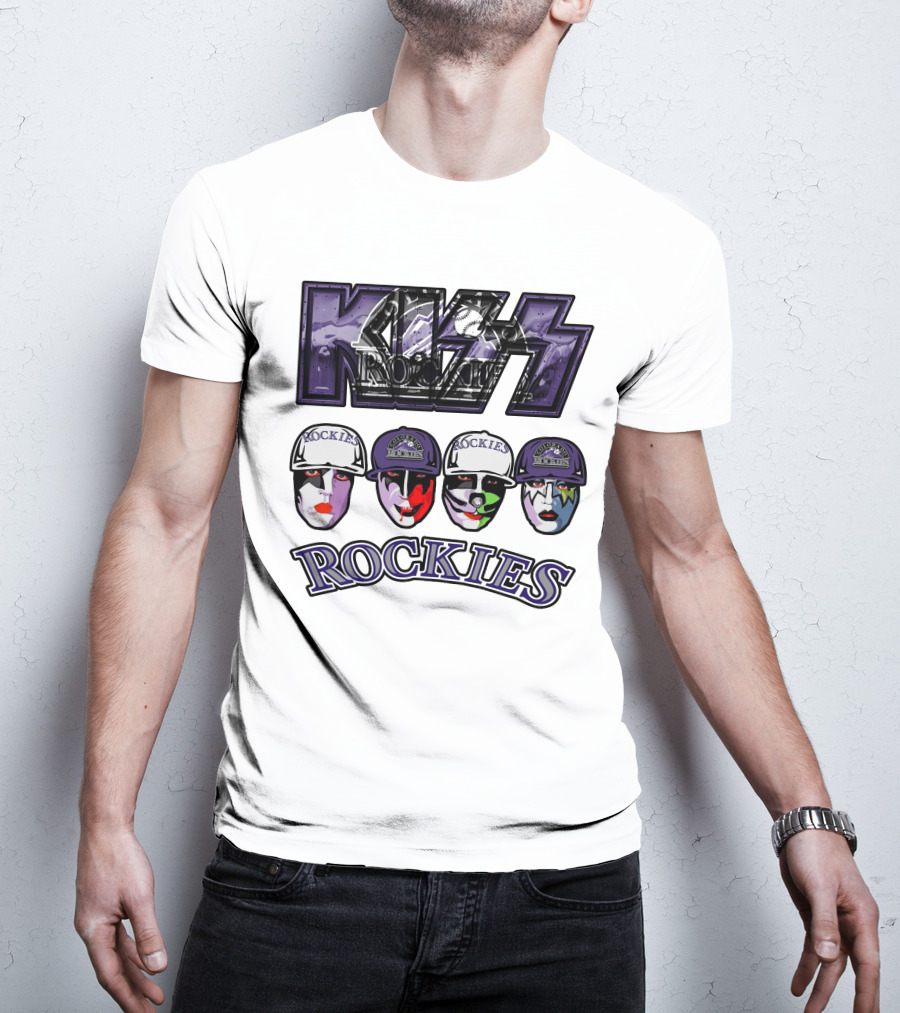 Kiss Colorado Rockies Faces In Makeup With Hats T-Shirt