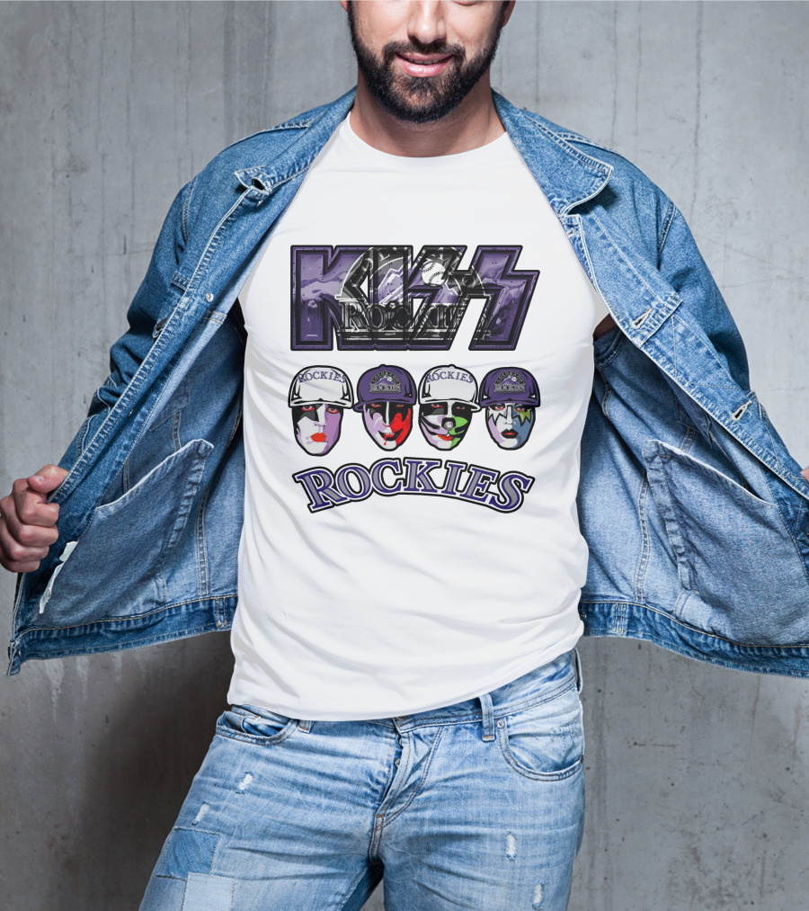 Kiss Colorado Rockies Faces In Makeup With Hats T-Shirt