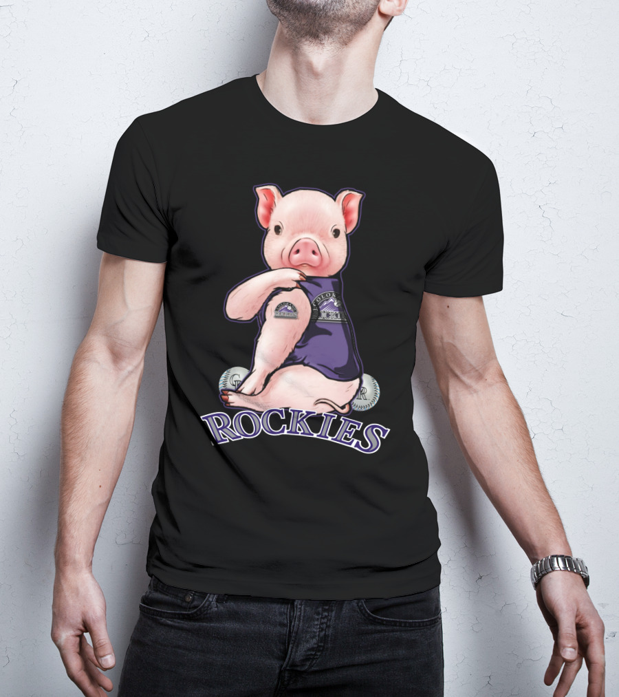 Pig Wearing Colorado Rockies Jersey With Baseballs And Rockies T-Shirt