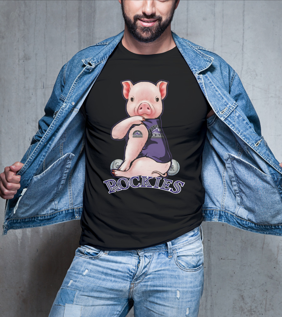 Pig Wearing Colorado Rockies Jersey With Baseballs And Rockies T-Shirt