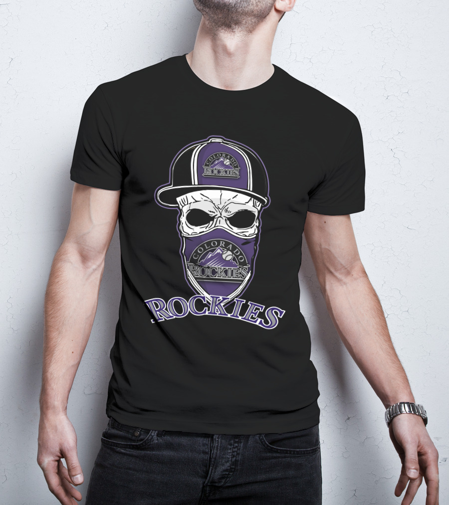 Colorado Rockies Skull With Hat And Bandana T-Shirt