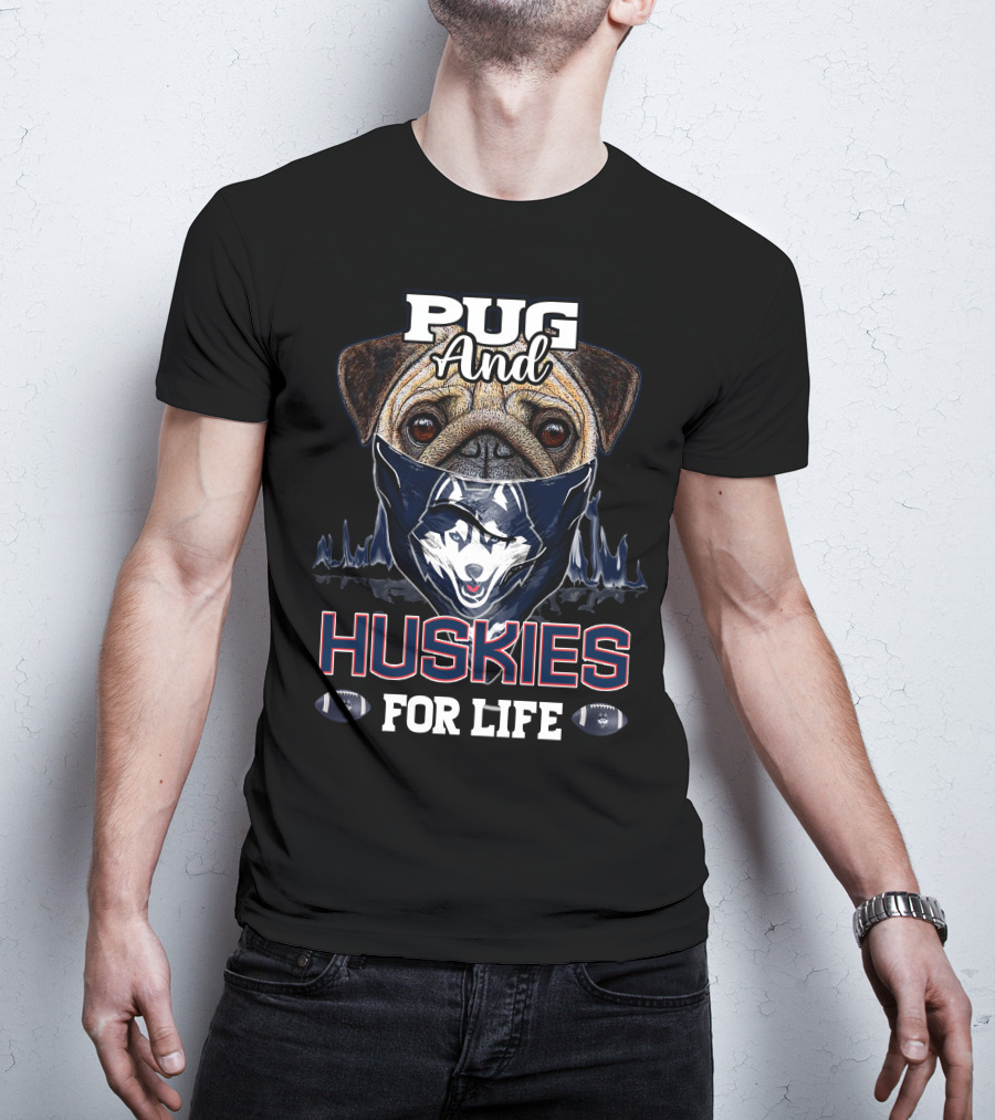 Pug And Huskies For Life Football Fan T-Shirt