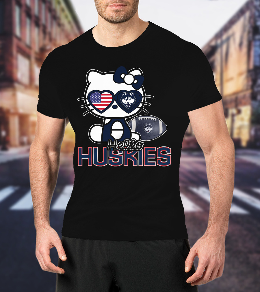 Hello Kitty Huskies Football American Flag T-Shirt