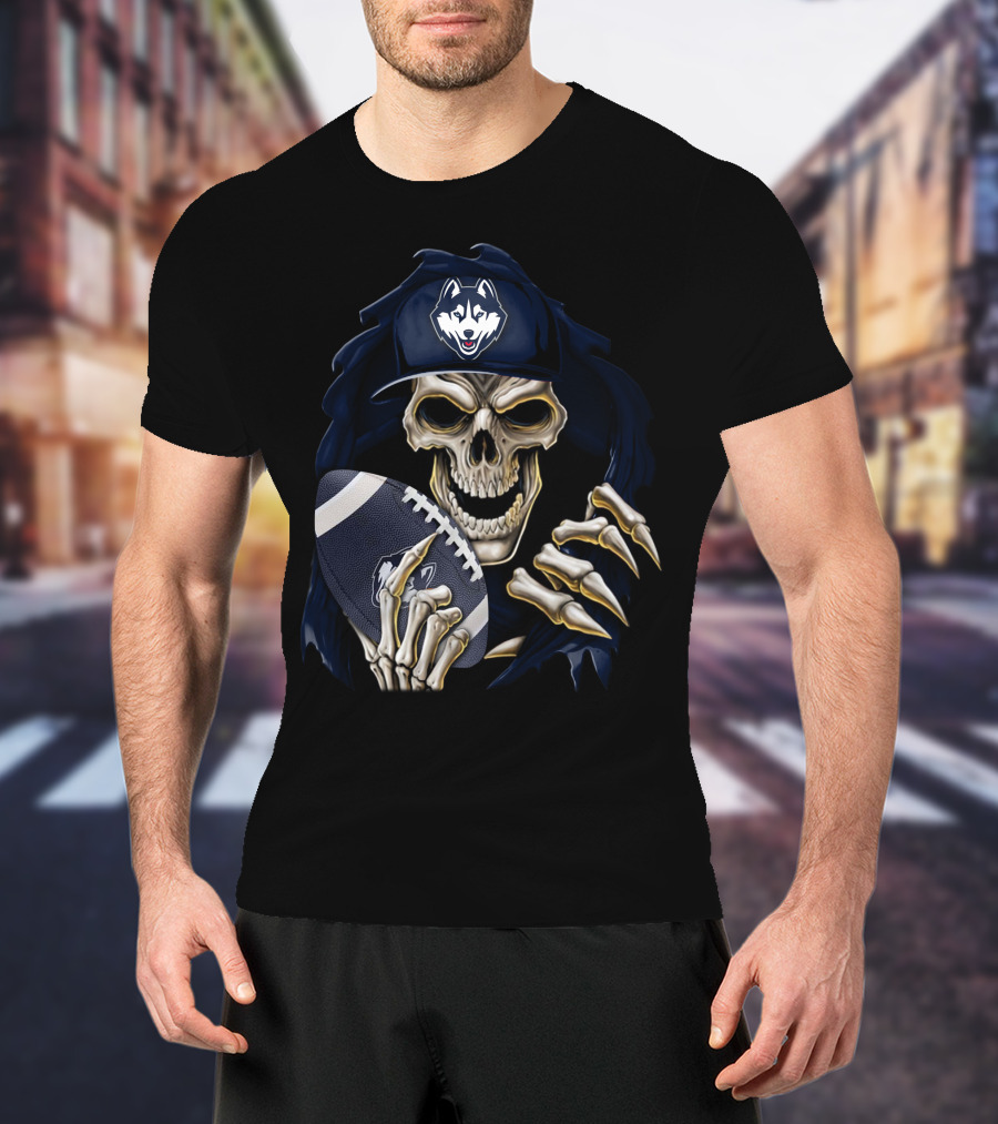 Skullbong Connecticut Huskies Football Skeleton Reaper T-Shirt