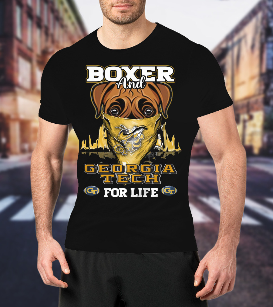 Boxer And Georgia Tech Yellow Jackets For Life T-Shirt