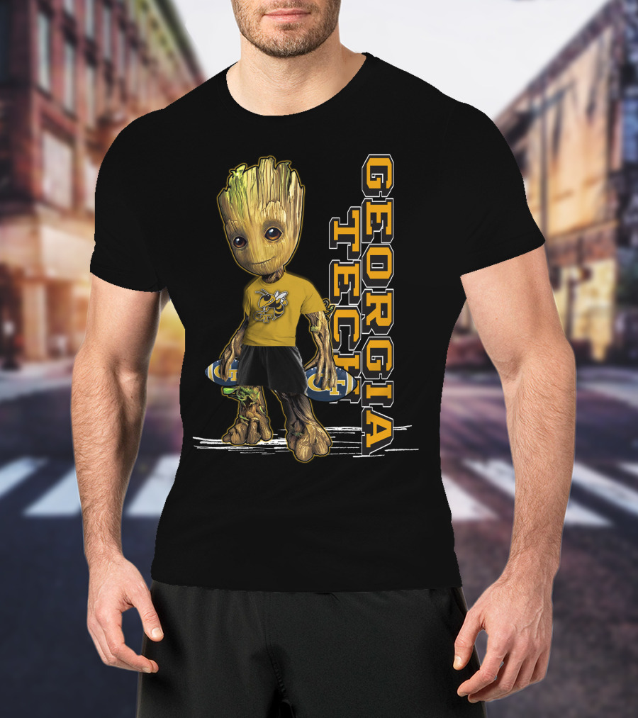Groot In Georgia Tech Yellow Jackets Shirt With Buzz T-Shirt