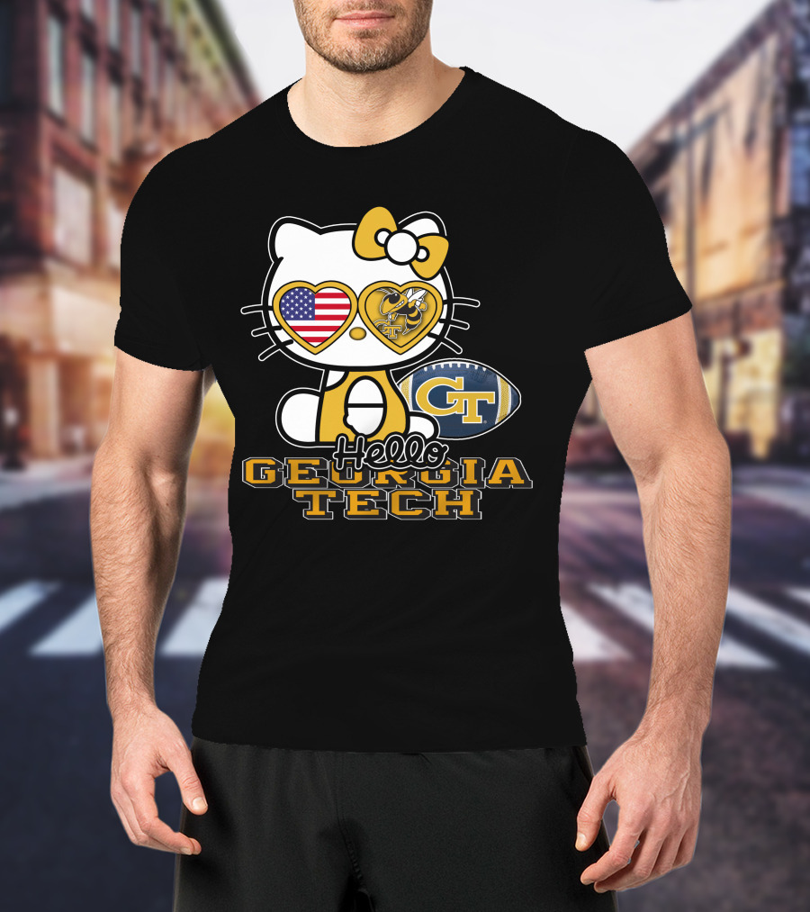 Hello Kitty Georgia Tech Yellow Jackets American Flag Football T-Shirt