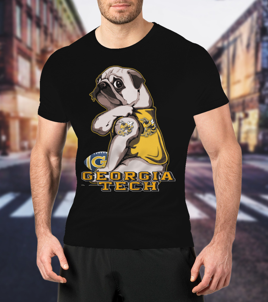 Georgia Tech Yellow Jackets Pug Football T-Shirt