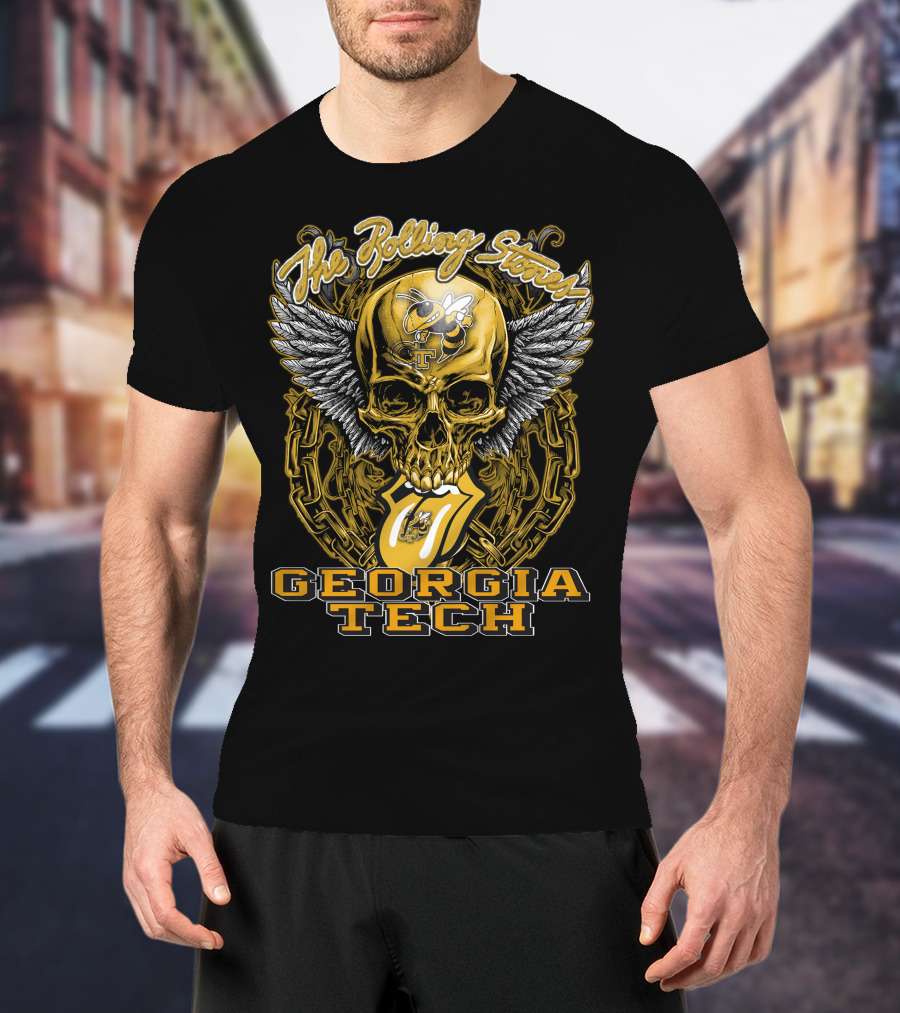 The Rolling Stones Winged Skull Georgia Tech Yellow Jackets T-Shirt